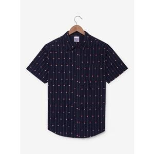 NWT BoxLunch Pokémon Poké Ball Allover Print Woven Button Up in Navy sz Small